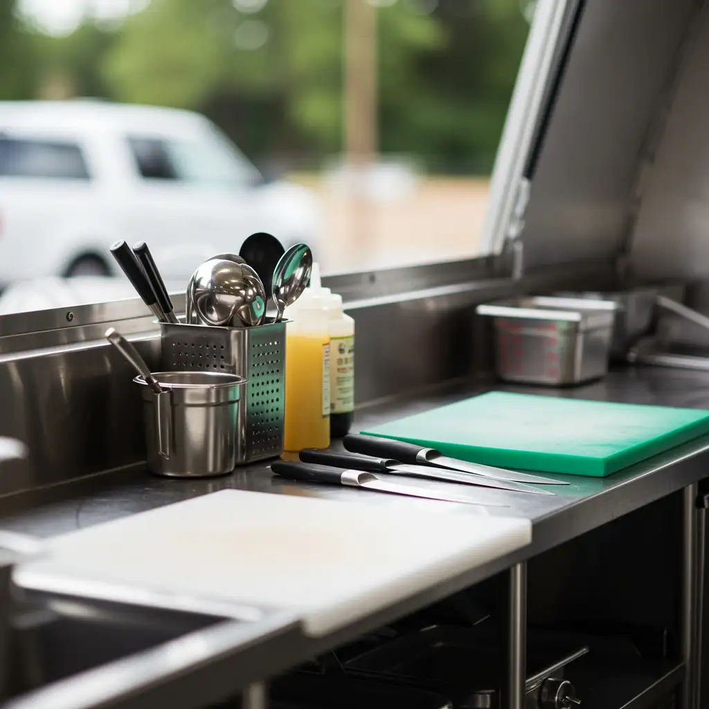 Modern food trailer design with efficient layout and ergonomic floor plan for vendors